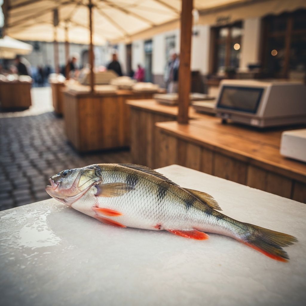 Perch fish displayed at market