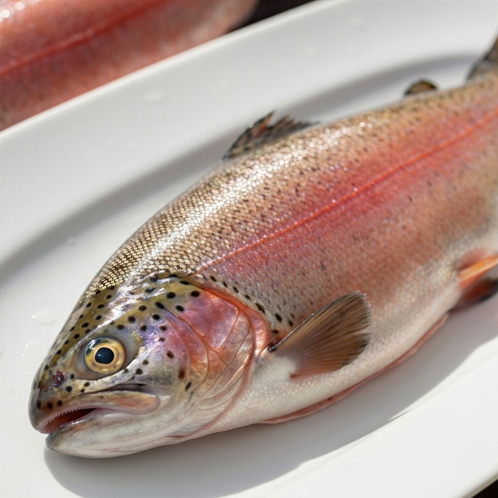 Fresh trout fish on ice